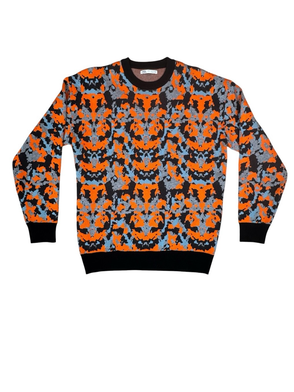 Zara Orange Abstract Jacquard Crewneck Sweater Men’s Size S
